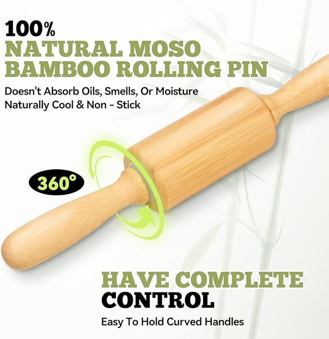 10 inch Wooden Rolling Pin for Baking - Long Dough Roller for All Baking Needs