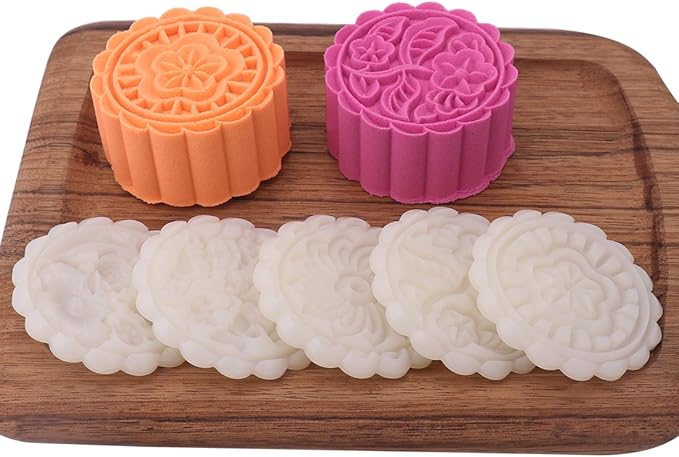 150g 5pcs Cookie Stamps Moon Cake Mold, Thickness Adjustable Christmas Cookie Press DIY Decoration Hand Press Cutter Cake Mold