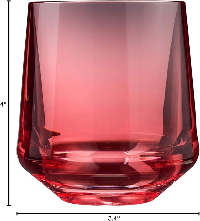 Drinique Unbreakable Stemless Wine Glasses (Set of 4) 12oz Tritan Plastic Stemless Glassware for Indoor or Outdoor Use - Red