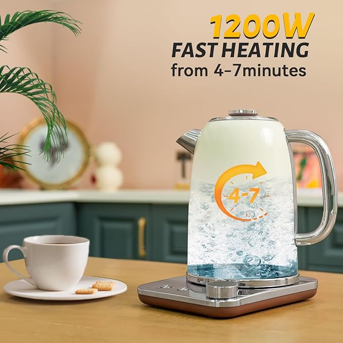 Electric Kettle, 1.8L/1200W, Stainless Steel, Control Buttons, Digital Display Panel, Keep Warm for 12 hours, Auto Shutoff, BPA-Free, Hot Water Kettle for Coffee & Tea, Electroplated handle