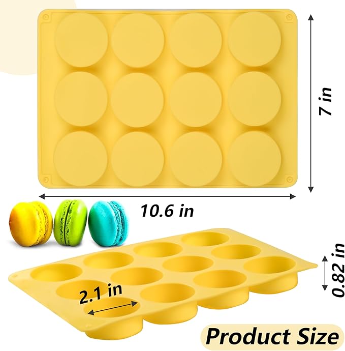 Round Chocolate Cookie Silicone Molds, New Size 12-Cavity Cylinder Chocolate Cover Cookie Silicone Molds for Candy Mini Cakes Jelly Baking (Yellow)