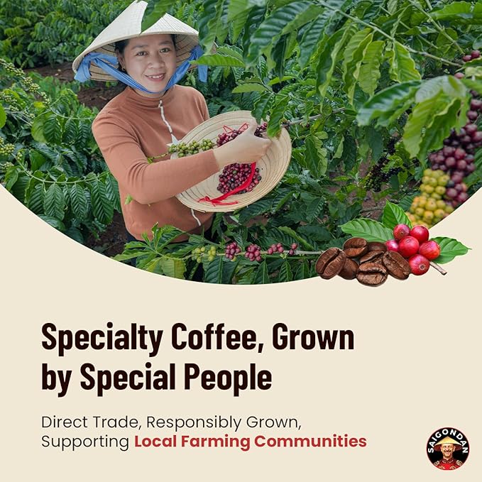 Vietnamese Coffee Beans - Saigondan Mindful | Dark Roast | Vietnamese Robusta & Arabica Blend | Vietnamese Single Origin | Roasted in Small Batch | Direct Trade | No Preservatives | 12 Oz