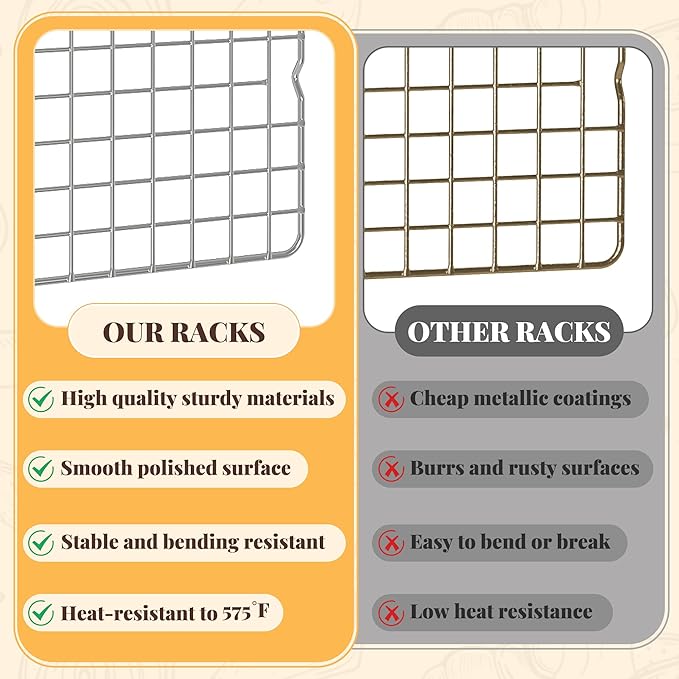 Cooling Racks for Cooking and Baking - 2 PCS 10" x 15" Grid Wire Baking Rack for Oven Cooking, Baking, Grilling, Roasting -Dishwasher Safe Bacon Rack- Fits Jelly Roll Cookie Sheet Pan