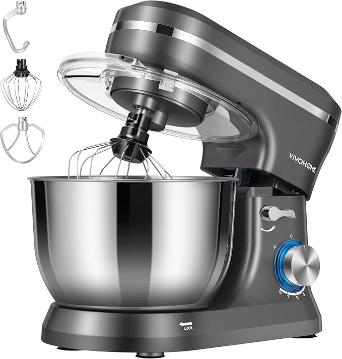 VIVOHOME 4.75 Quart Stand Mixer, 8 Speed Kitchen Electric Food Mixer, Household Stand Mixer for Baking, Cake, Bread with Beater, Dough Hook, Wire Whip and Egg Separator, Gray