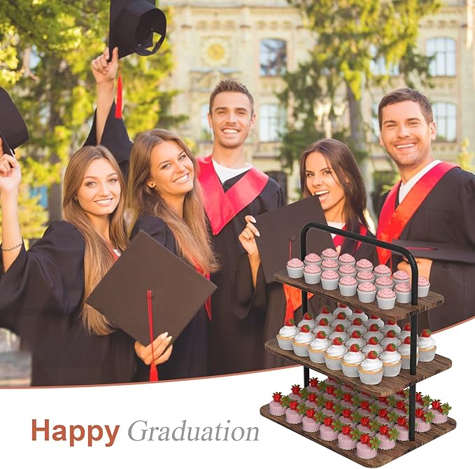 Cupcake Stand, 3-Tier Dessert Stand for 68 Cupcakes, Wood & Metal Tower Display Premium Holder Dessert Tree Tower for Wedding Graduation Birthday Christmas Party, Serving Tray