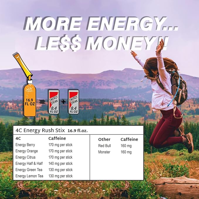 4C Powder Energy Rush Stix, Energy Rush - Berry 350 Count, Bulk Buy, Singles Stix, On the Go, Refreshing Water Flavorings, Value Pack
