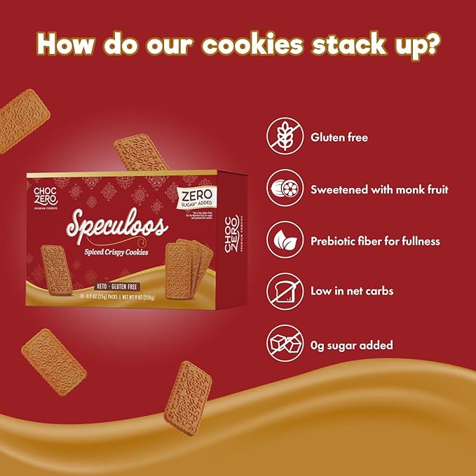 ChocZero Speculoos Cookies, Gluten Free, No Added Sugar, Spiced Windmill Keto Cookie, 30 Cookies Per Box, 9 Ounce (Pack of 2)