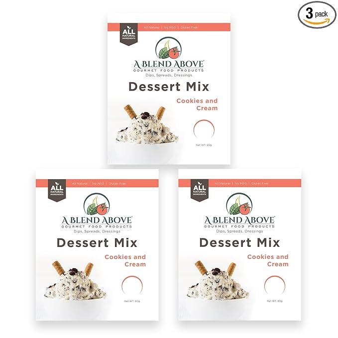 A Blend Above Cookies n Cream No-Bake Dessert Mix, 3 Pack, No-Bake Cheesecake, Fruit Dip, Dessert Mix, Bagel Topping, Frosting, Cheesecake Filling, Quick and Easy to Make, Makes 16 Ounces, Cream