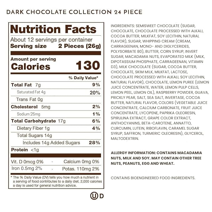 Ethel M Chocolates Premium Dark Chocolate Collection Chocolate Gift Box Candy Assortment, 24 Pieces of Creamy, Smooth and Rich Chocolate Gems