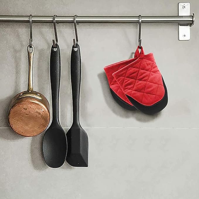 1 Pair Short Oven Mitts, Heat Resistant Silicone Kitchen Mini Oven Mitts for 500 Degrees, Non-Slip Grip Surfaces and Hanging Loop Gloves, Baking Grilling Barbecue Microwave Machine Washable