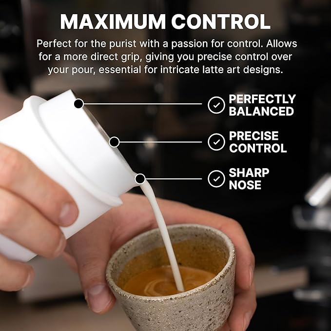 Subminimal FlowTip Handless Jug | Stovetop Milk Frothing, Foaming Pitcher for Premium Barista-Style Coffee | Cappuccino & Latte Art Pouring Jug with Ergonomic Heat Resistant Handle | 450ml, White
