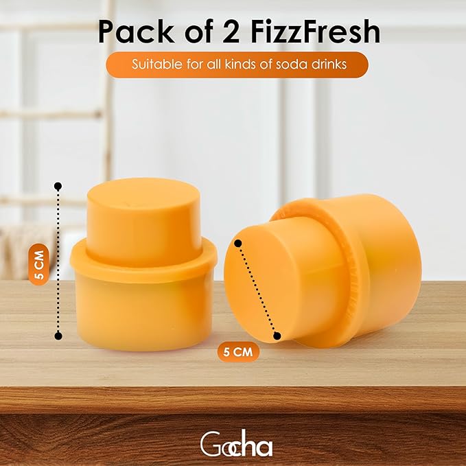 GOCHA | 2 PCS Vacuum Soda Bottle Stopper | Silicone Fizz Keeper | Carbonation Preserver for Soft Drinks & Beverages | Universal Leak-Proof Bottle Cap | (Orange)