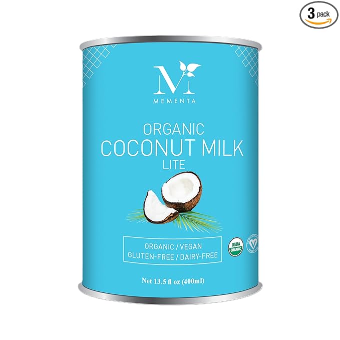 Mementa Inc Organic Lite Coconut Milk 9% Fat, Vegan, Plant-Based, Lactose-Free, 13.5 Fl Oz (Pack of 3) - Premium Organic Milk Alternative with Coconut Cream Richness
