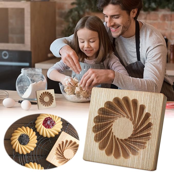 Wooden Cookie Biscuit Mold, 3D Baking Mold, Embossing Craft Decorating Baking Tool, Suitable for Halloween Thanksgiving Christmas Kitchen DIY (Cookies-B-3PCS)