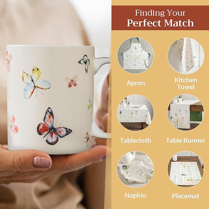 Maison d' Hermine Coffee Mug with Handles Fine Bone China Mugs Pack of Two Tea Cups for Hot Beverages Cappuccino Latte Home Restaurant Office Perfect for Gift (Botanical Fresh, 12 Ounce)