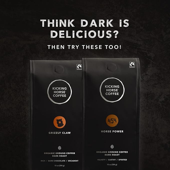 Kicking Horse Coffee Kick Ass, Dark Roast, Ground, Certified Organic, Fairtrade, Kosher, Black, 284 g, Pack of 6