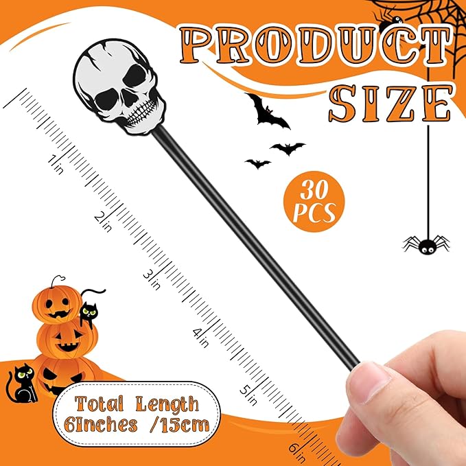 30 Pcs Halloween Swizzle Sticks Plastic Coffee and Cocktail Stirrers Fall Thanksgiving Drink Stirrers Cocktail Mixers for Halloween Fall Autumn Party Tea Coffee Bar Decoration(Skull)
