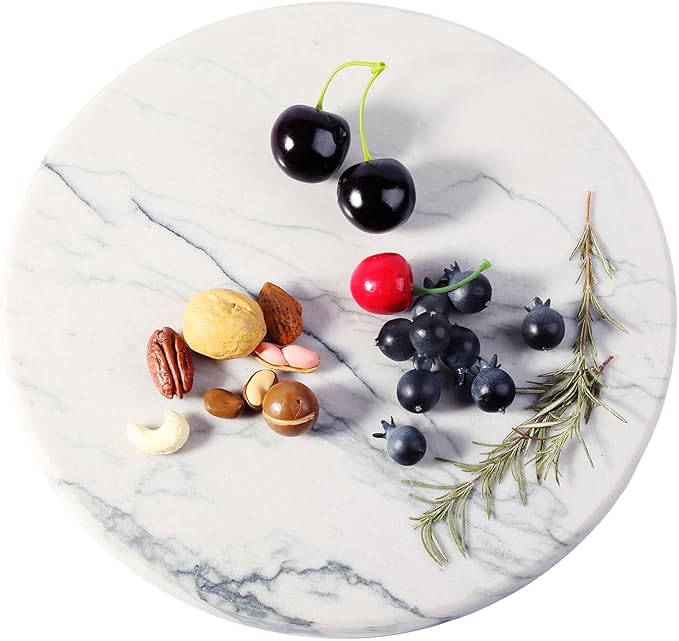 Koville White Marble Cutting Board Cheese Boards for Kitchen Countertop, Large Round Marble Charcuterie Board Pastry Boards for Kitchen Decor, Stone Tray Stone Slab for Home Decor