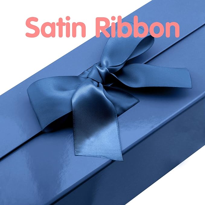 HAPPY POTATO 5 Large Gift Boxes with Ribbon 13.5x9x4.1 Inches, Blue Gift Boxes with Lids, Groomsmen Proposal Boxes, Magnetic Boxes for presents (Glossy Blue, Pack of 5)