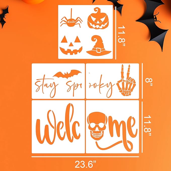 Halloween Stencils for Door Mats Welcome Skeleton Doormat Stencils Boo Spooky Stencil Templates for Painting on Wood Fabrics Crafts Decor