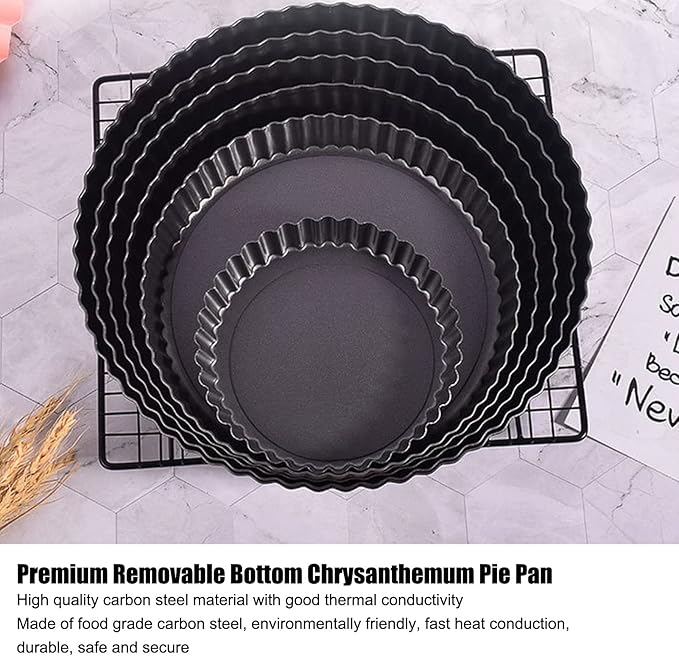 Fluted Tart Pan with Removable Bottom, Carbon Steel Round Tart Pan, Deep Baking Dish Pie Plate for Cakes Pies ([Thickened] 10-inch live bottom pie plate)