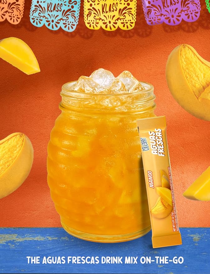 Klass Aguas Frescas | Drink Mix Packets | Mango Flavored | Sugar Free On-The-Go Packets, Low Calorie (40 Count Powder Stick Packs)