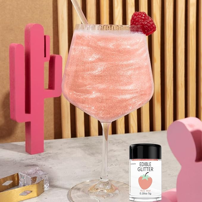 Rose Gold Edible Glitter for Cakes Drinks - Colaele 5 grams Food Grade Luster Dust Glimmer Powder Metallic Fancy Food Decorating Sprinkle Brew Glitter Dust Decorations Beverage Candy Dessert, Vegan