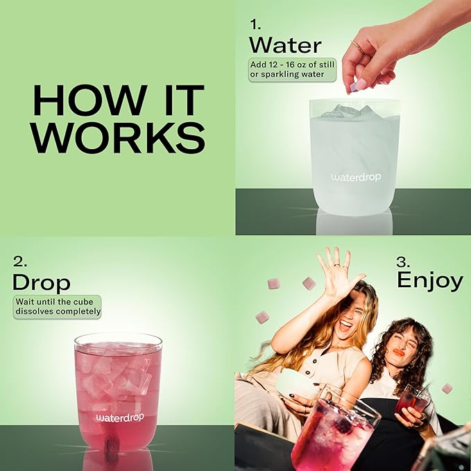 Waterdrop Hydration Cubes with Electrolytes, Vitamins C and Vitamin B3, Blueberry Iced Tea Flavor Water Enhancer Cubes for Still & Sparkling Water, Gluten Free, Low Calorie, Sugar Free, 24 Count