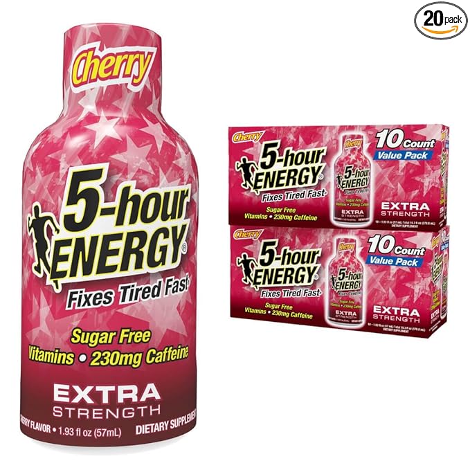5-hour ENERGY Extra Strength Energy Shot, Cherry Flavor,1.93oz, 20-Pack, Zero Sugar