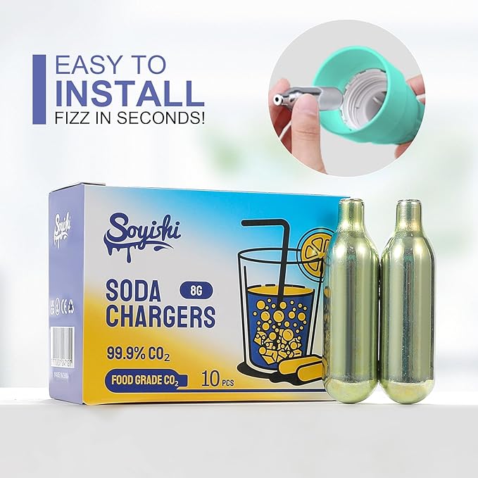 CO2 8g Soda Cartridges for Soda Maker Food Grade Seltzer Water Cartridges Non-Threaded Soda Chargers Compatible With Soda Siphons(10 Pcs)