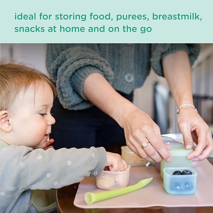 Olababy Clear Sense Silicone Storage Containers 4pk for Baby Food, Snacks, Formula, Puree, Sauce & More | Micro Plastic & BPA-Free | Daycare Essentials for Toddlers and Kids (Kiwi, 2 oz / 60 ml)