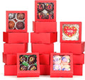 90 PCS 4x4x2 inches Classic Red Bakery Boxes with Window - Macaron, Cookie, Chocolate Truffle, Strawberry & Mini Cake Gift Boxes for Parties, Valentine's, Birthdays, Wedding, Christmas Favors