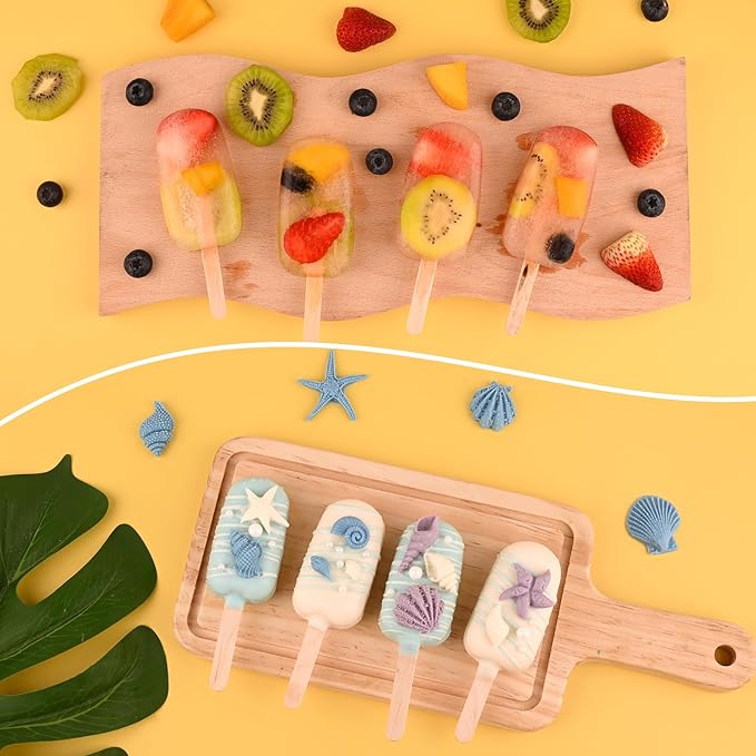 Sakolla Small Popsicle Silicone Molds, 4 Cavities Homemade Ice Cream Molds with 100 Wooden Sticks for Ice Pop, Cakesicles, Cake Pop (Set of 3, White)