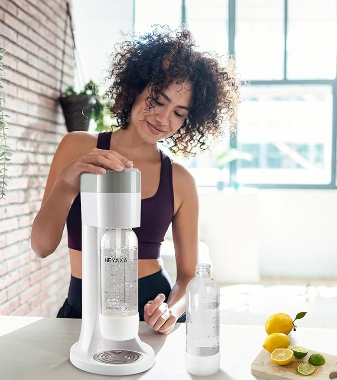 Sparkling Water Maker, Soda Maker Machine for Quickly Creating Refreshing Soda, Includes 2x BPA-Free 1L Carbonation Bottle, Compatible with 60L CO2 Carbonator (Pearl White)