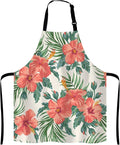 Tropical Leaves and Hawaiian Flower Bib Apron with Adjustable Neck for Men Women,Suitable for Home Kitchen Cooking Waitress Chef Grill Bistro Baking BBQ Cobbler Apron