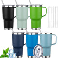 20oz Insulated Tumbler with Handle Stainless Steel Travel Coffee Mug with Lid and Straw Double Wall Vacuum Leak-proof Reusable Thermal Water Cup for Hot and Cold Drinks (Multicolor-8,6 Pack)