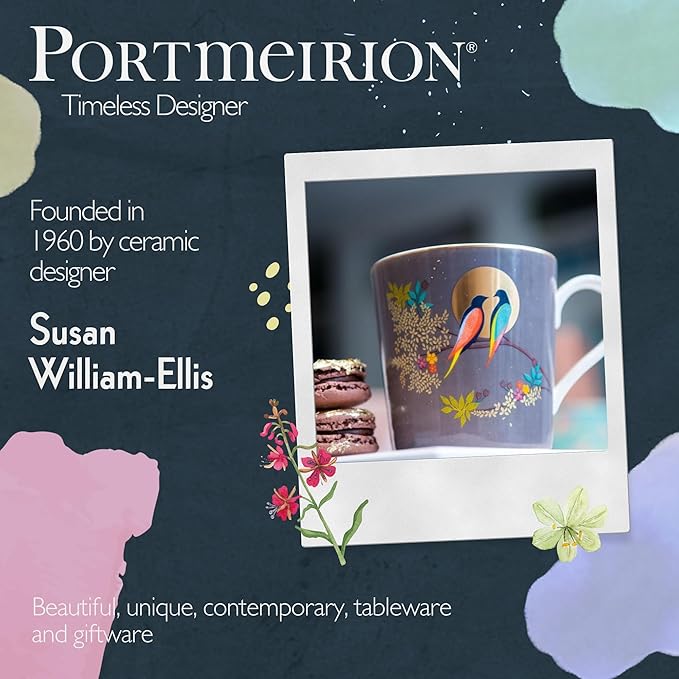 Portmeirion Sara Miller Chelsea Mug, Dark Grey - Elegant 12oz Fine China Cup with 22K Gold Details - Tea Time Chinaware for Afternoon Tea Presentation, Gift-Boxed Drinkware
