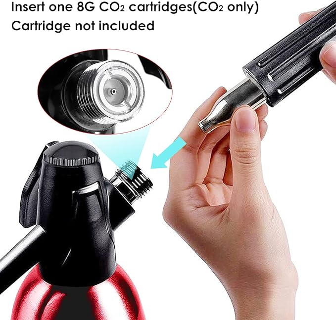 1L Portable Home Soda Maker – Aluminum Soda Siphon, Vintage Seltzer Bottle for DIY Homemade Carbonated Drinks, Sparkling Water Maker for Healthy Soda Water & Cocktails (Red)