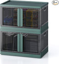 19Gal Collapsible Storage Bins with Lids & Wheels - 2 Pack Stackable with Doors, Heavy-Duty Plastic Containers for Home/Office, Green