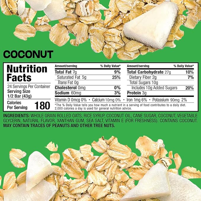 Bobo's Coconut Oat Bars, Gluten Free, Non-GMO, Whole Grain Oats, Pack of 12 | Snack Bars | On-the-Go | Made with Simple Ingredients