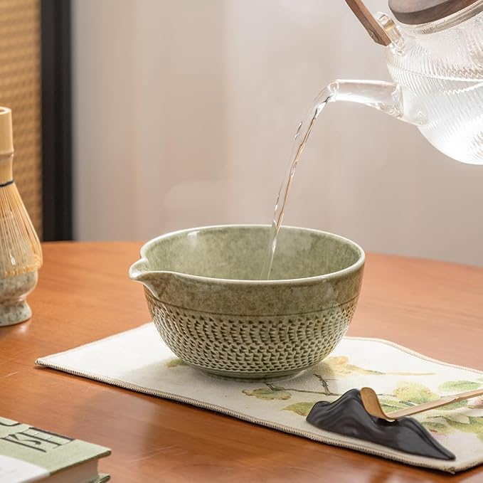 Japanese Matcha Ceremony Accessory, Matcha Whisk, Traditional Scoop (Chashaku), Tea Spoon, Whisk Holder, 1 tea bowl, 1 tea siev, The Perfect Set to Prepare a Traditional Cup of Matcha.