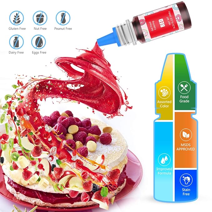 Food Coloring Gel Cake Decorating Set - Jelife 10 Colors Gel Based Edible Food Color Easter Egg Dye Kit Concentrated Neon Icing Colors for Kids Baking Macaron Frosting Fondant Cookie (6ml/Bottles)