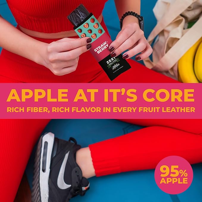 Fruit Snacks by Zest Delites, Fruit Leather Bars, Healthy Snacks for Adults & Kids, Vegan, Apple-Based, Strawberry, Peach, Blackberry, Plum, Tart Cherry, Bulk 0.88 oz x 50