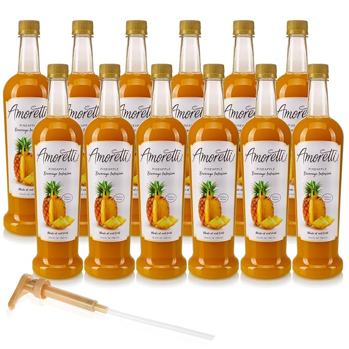 Amoretti - Pineapple Beverage Infusion - Drink Mix & Water Enhancer with Pump for Flavoring Cocktails, Waters, Teas, and other Beverages, Preservative Free