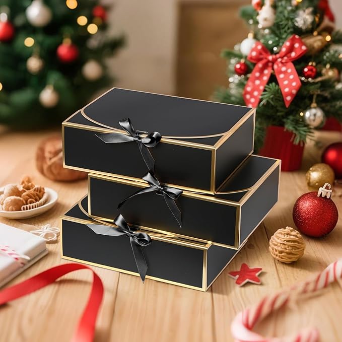 10Pack Black Gift Boxes, 10.6x7.8x3.1Inch Bridesmaid Proposal Box with Ribbons, Gift Boxes with Lids for Presents, Mother's Day, Wedding, Groomsmen Proposal, Birthday Party