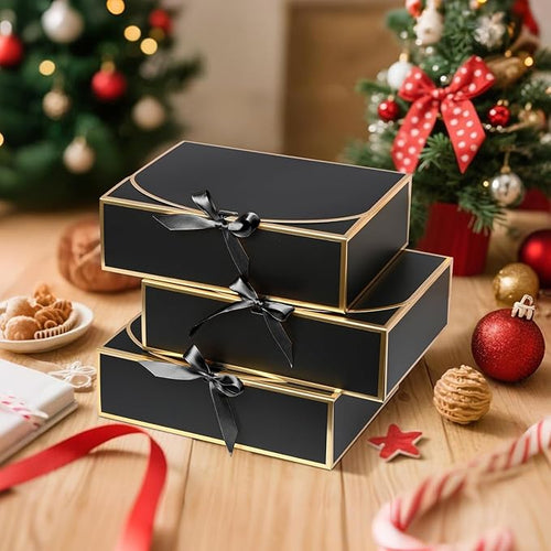 10Pack Black Gift Boxes, 10.6x7.8x3.1Inch Bridesmaid Proposal Box with Ribbons, Gift Boxes with Lids for Presents, Mother's Day, Wedding, Groomsmen Proposal, Birthday Party