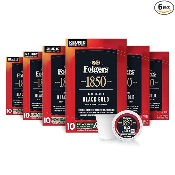 Folgers 1850 Black Gold Dark Roast Coffee, 60 Keurig K-Cup Pods