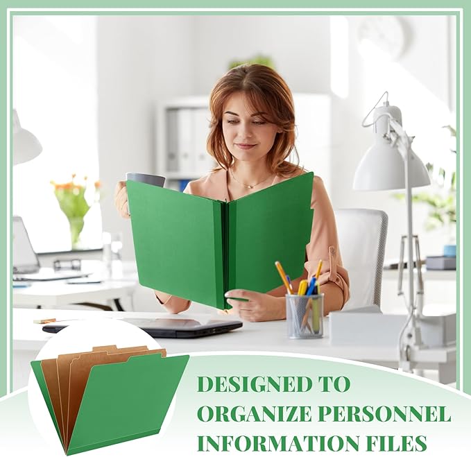 24 Pcs Classification Folders Letter Size, Back to School Supply for Teacher, Student, 3 Dividers Pressboard File Folder Bulk with 2 Fasteners, 3.5 Inch Expanding File Organizer (Green)
