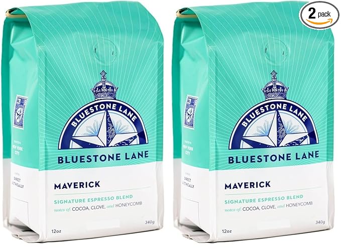 Bluestone Lane Ground Coffee, Maverick Espresso Blend, Medium Roast, 12 Ounce Bag (Pack of 2)