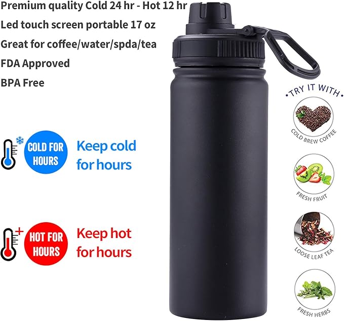 Tea Infuser Bottle With Removable Loose Leaf Tea Strainer Cup 18/8 Stainless Steel Insulated Travel Tea Tumbler Black